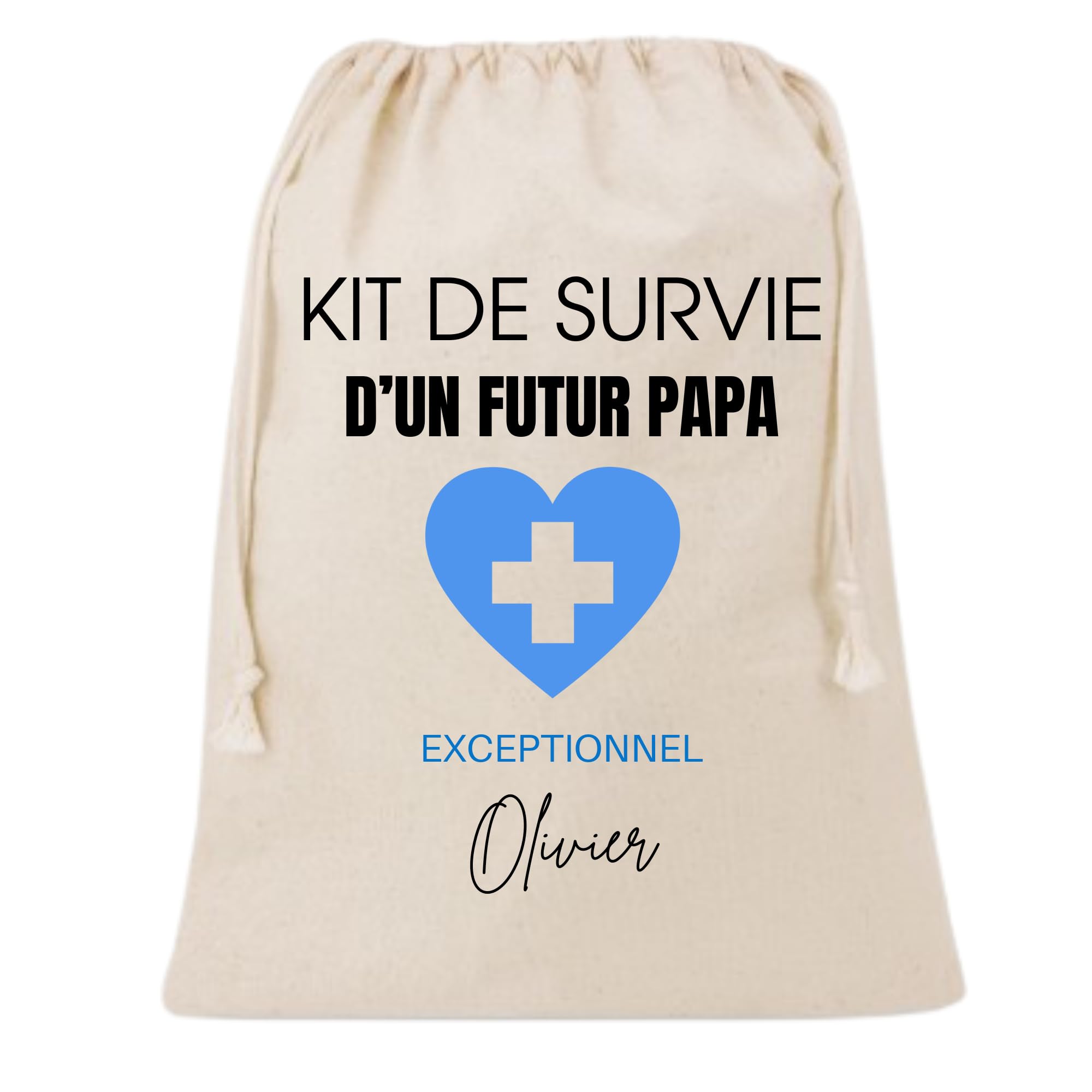 Kit de Survie Futur Papa Personnalisé avec prénom, Pochon Cadeau 34 x 23 cm