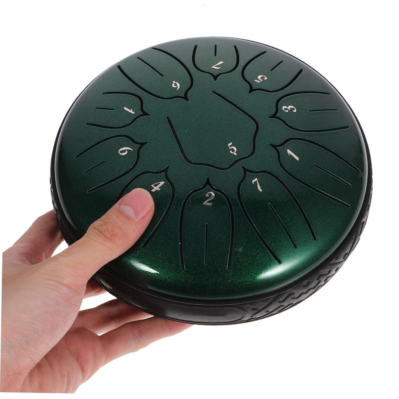 Tamburo Lingua Portatile Note Verde Smeraldo con Bacchette Completo Strumento Percussione per Amanti della Musica per Meditazione e Relax