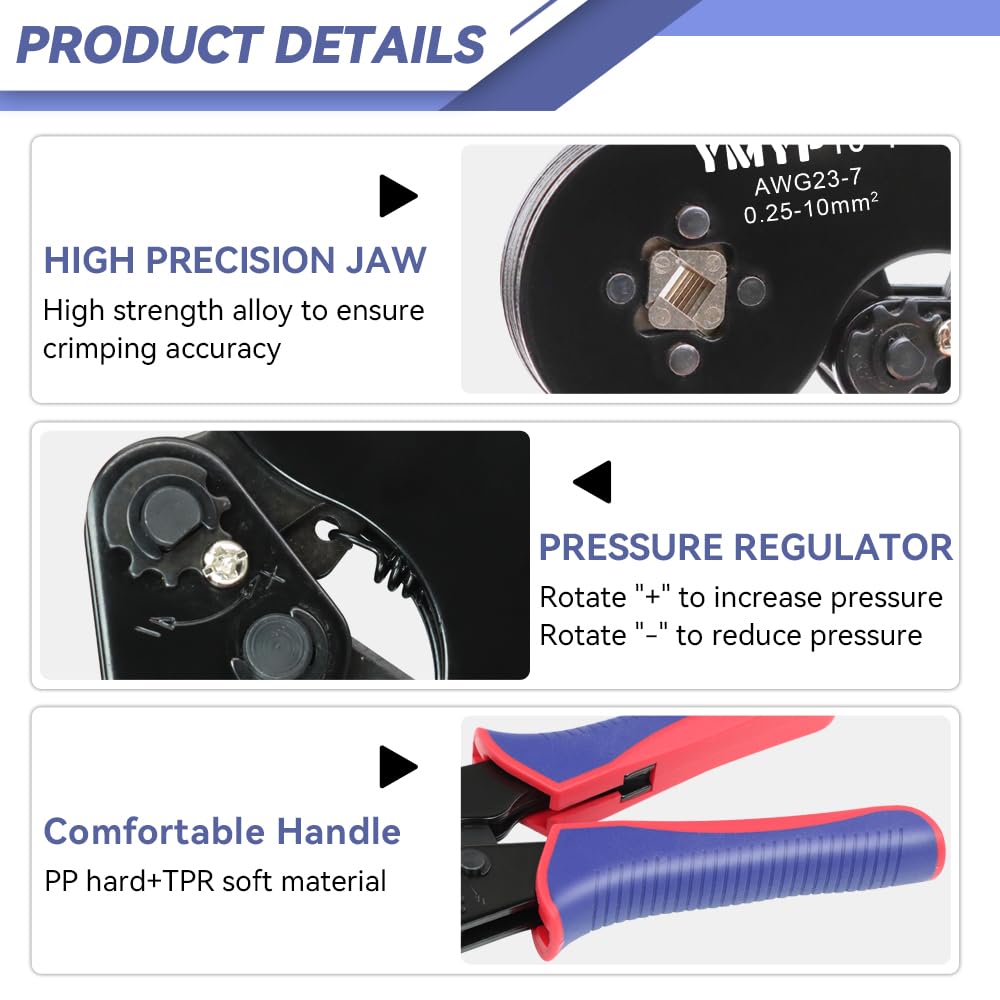 YMYP Metalen Krimptang AWG 23-7, Metalen krimptang Met Draadstripper & 1900 Pcs Eind-Sleeves Aansluitingen Kit