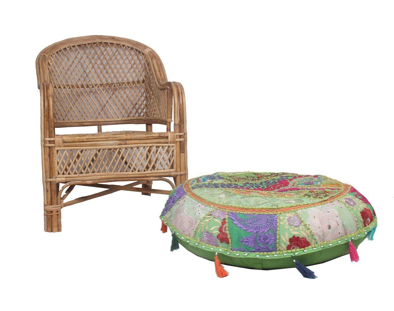 CraftsCity Khambadiya Patchwork Cushion Pouf Cases Large Round Floor