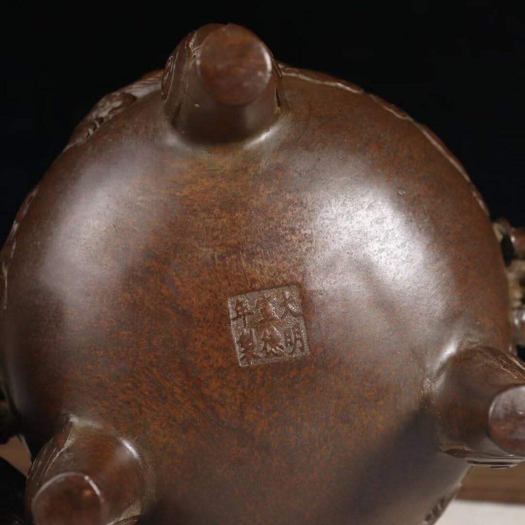 Quemador de Incienso Chino de Cobre Puro, Regalo Zen, Estufa de meditación para el hogar, Oficina, hogar, Estilo Chino con Tapa, Quemador de sándalo Decorativo.