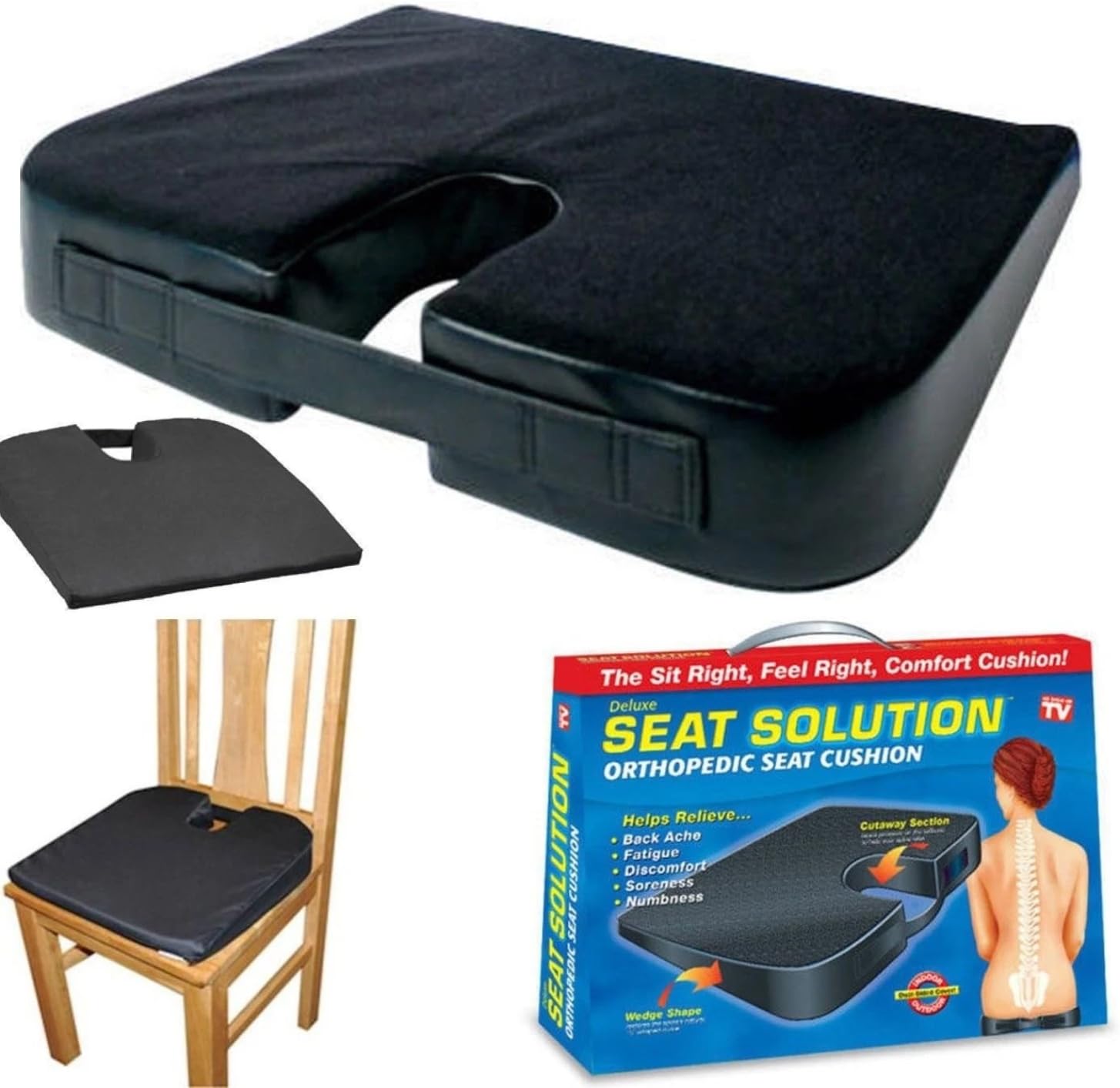 HOUSEHOLD DISCOUNTS LTD Deluxe Orthopedic Seat Cushion for Chair, Back Spine Ache and Coccyx Pain Relief