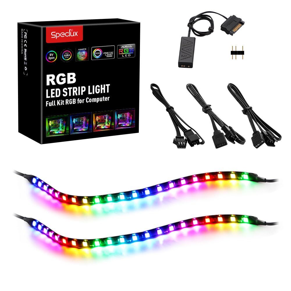 Speclux PC Addressable RGB LED Strip Lights Kit - Magnetic PC Case Lighting, 2PCS 42LEDs ARGB Strip for 5V 3pin RGB Header Motherboard Asus Aura, Asrock RGB Led, Gigabyte RGB Fusion, MSI Mystic Light