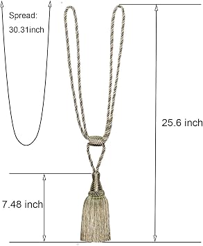 2Pack Curtain Tiebacks Handmade Elegant Tassel Drape Holdbacks-Mix Beige