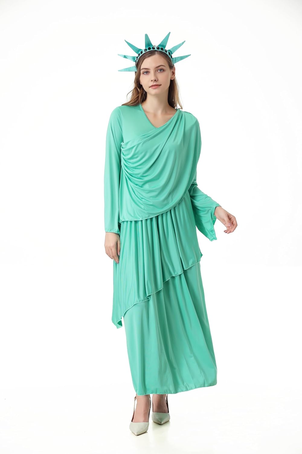yolsun Women Lady Liberty Costume Set, Statue of Liberty Halloween Cosplay Dress, Book Day Independence Day Role Play Outfit