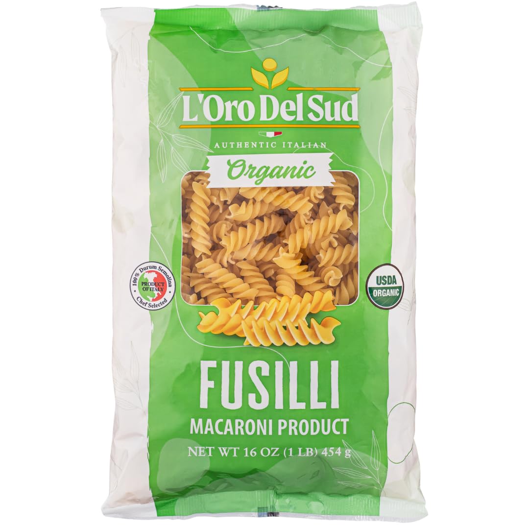 Organic Fusilli Pasta, 100% Durum Wheat, Italian Pasta, Premium Quality Product of Italy (4 pack x 16 Oz) Non GMO, Vegan, Kosher Certified by L'Oro del Sud