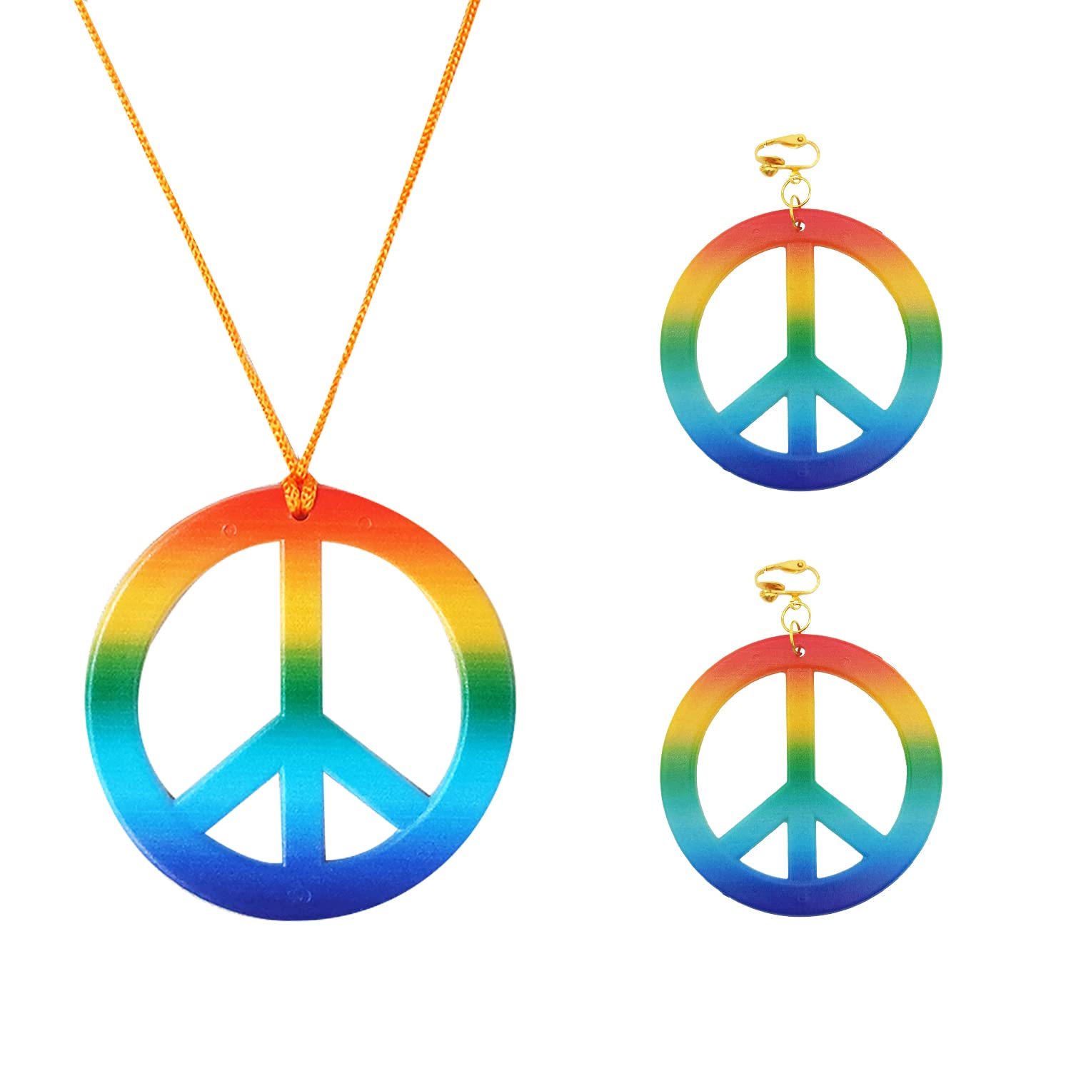 CHEERYMAGIC Hippie Costume Jewelry Set, Hippie Costume Necklace & Earring Set Hippie Style Peace Sign Hippie Accessories for Party Favor A3HPTZ