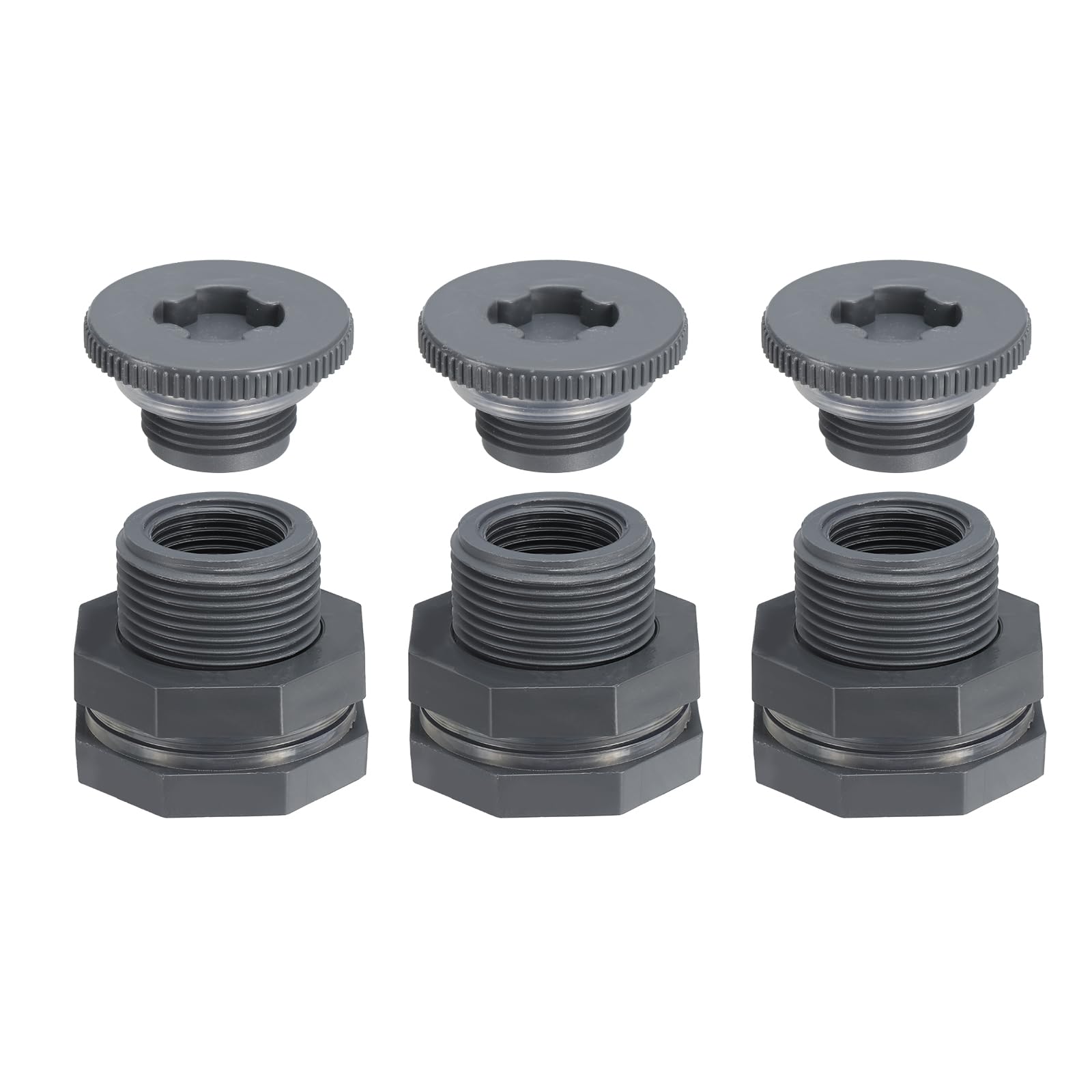 PATIKIL PVC Bulkhead Fitting with Plug NPT 3/4″, 3 Pack Bulkhead Water ...