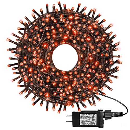 kemooie 500 LED Orange Halloween Lights, 164FT 8 Lighting Modes Plug in Waterproof Extra Long Fairy Light for Outdoor Tree Wedding Party Garden Balcony Halloween Decorations (Orange)