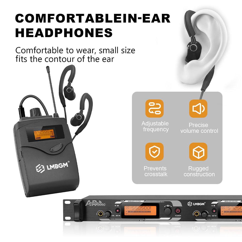 AR2090 Mono UHF Dual Channel Wireless In-Ear Monitoring System Ideal für Aufnahmestudios, Kirchen und Bandaufführungen (2 Kanäle, 4 Bodypack)