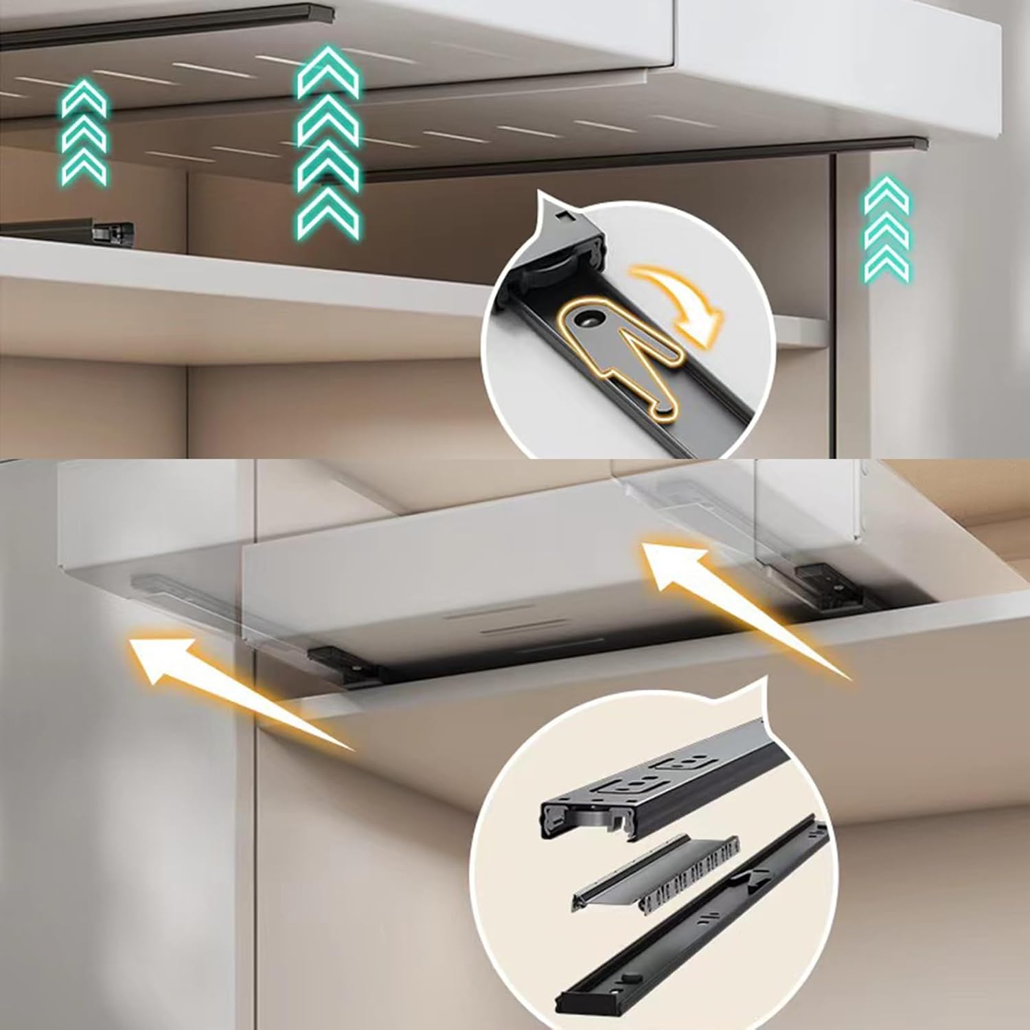 Slide Out Cabinet Organizer, Expandable Pullout Drawer System, Adjustable Storage Drawers, Space Saving Organizer, Bottles and Food Storage, Home Cabinets Accessory for Easy Access