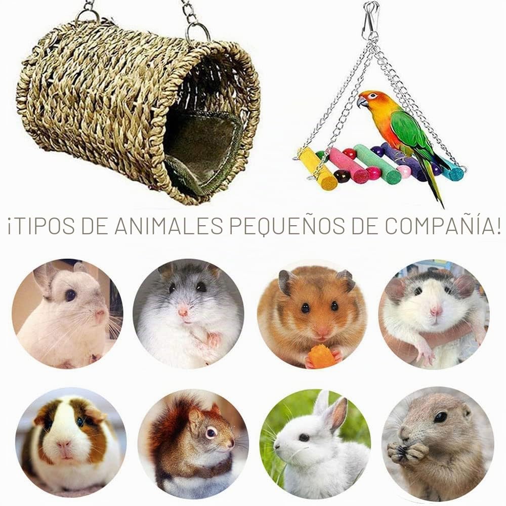 Hámster Juguete, 3 Piezas Hamster Accesorios Madera Natural, Escalera Columpio Hamaca Colgante para Columpiar Masticar Trepar y Dormir para Mascotas Pequeñas Hámster Rata Jerbos Cobayas Loro
