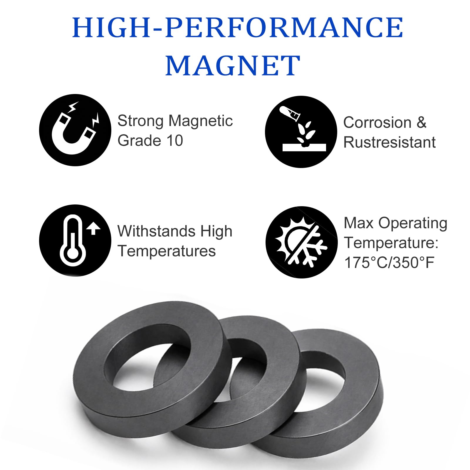 Grade 10 Ferrite Ring Magnets, 60 mm OD x 32 mm ID x 10 mm, 3 Pack — Amazon image 4