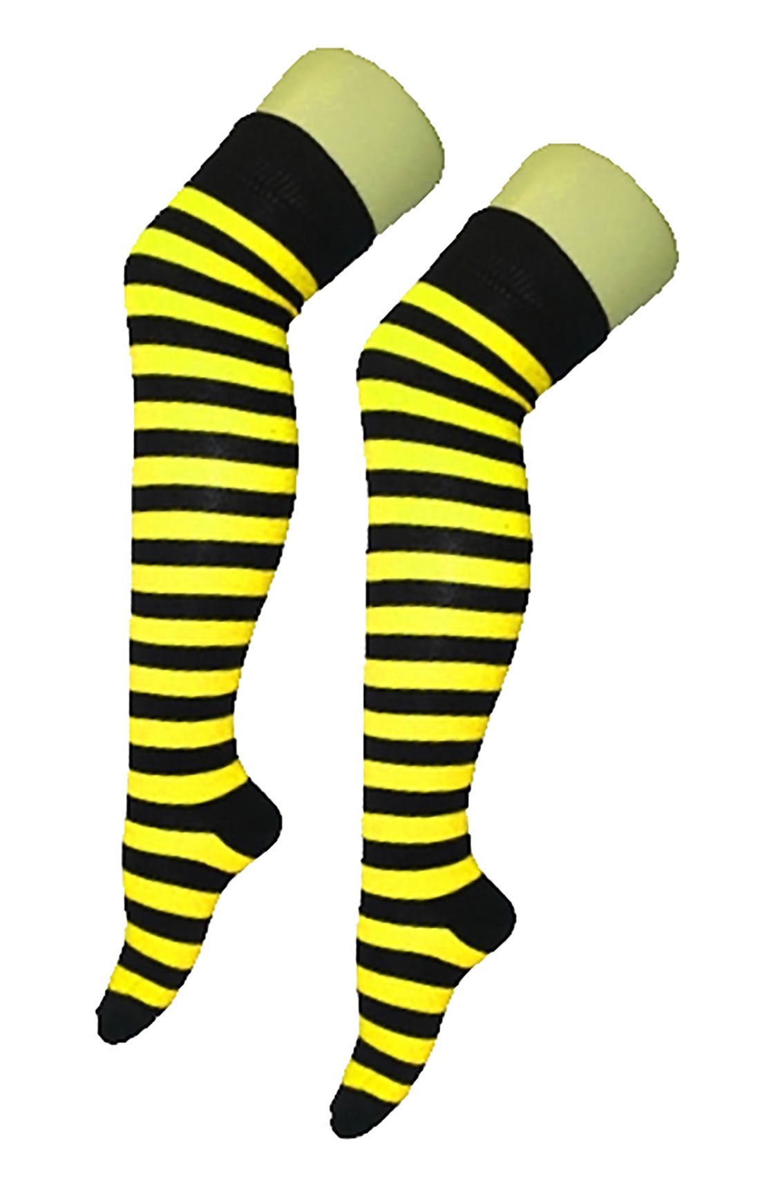 21Fashion Women's Black And Yellow Stripey Striped Overknee Over The Knee Long Socks