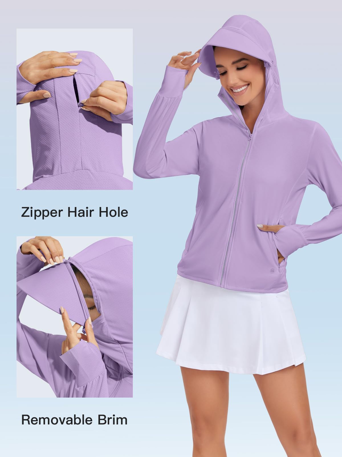 VUTRU Sweat à capuche UPF 50+ protection solaire pour femme - Léger manches longues avec poche