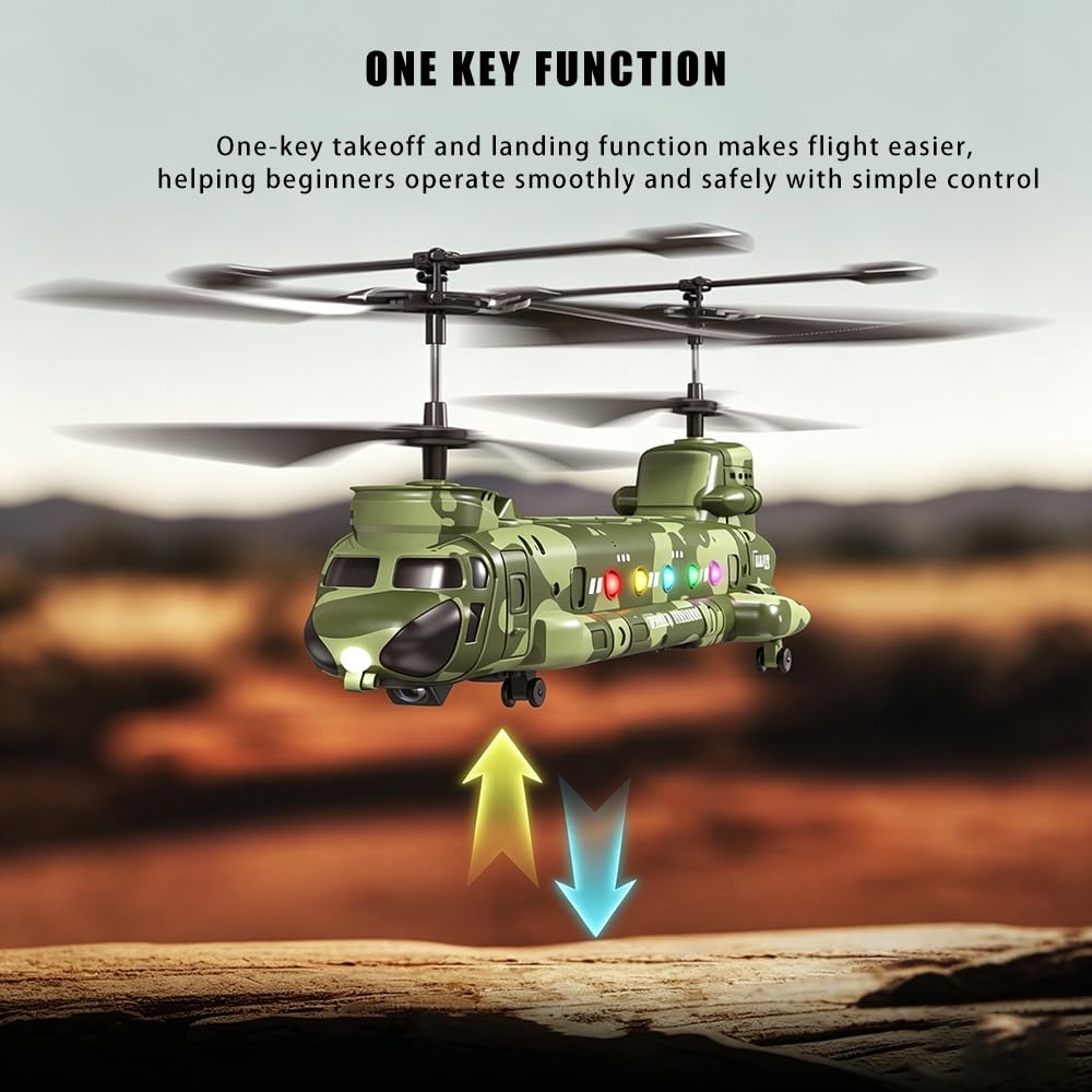 Elicottero radiocomandato militare da 2,4 Ghz con fotocamera HD, mantenimento dell'altitudine, luci a LED, una funzione chiave per fotografia aerea, interni ed esterni, elicotteri adatti ai