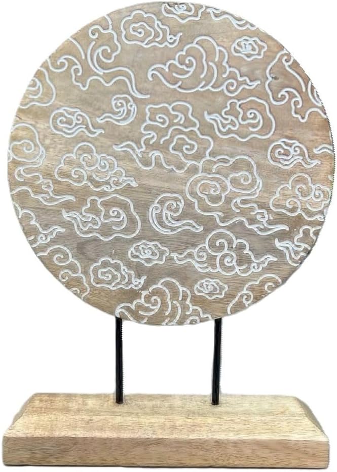 DharmaObjectsNatural Wooden Rustic Tabletop Decoration Tibetan Buddhist Cloud - Handcrafted Elegance for Your Home (White)