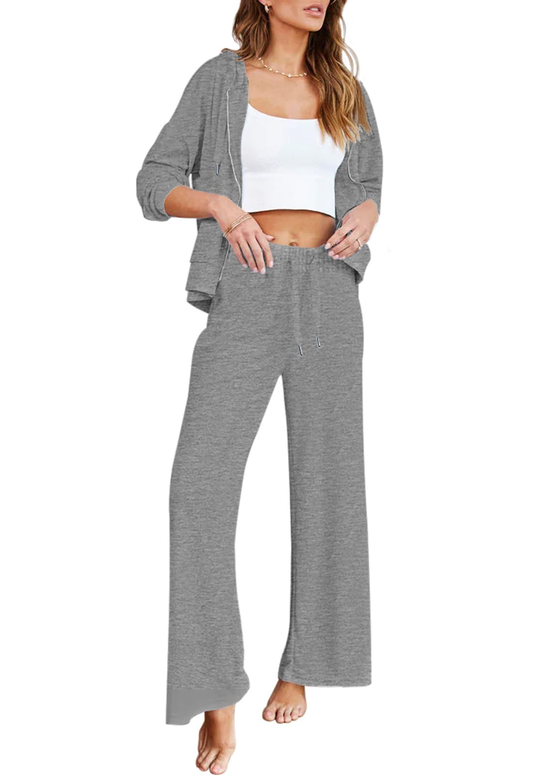 LinseryWomen 2 Piece Zip Up Sweatsuit Set Zipper Hoodie Sweatshirt and Sweatpants Matching Outfits