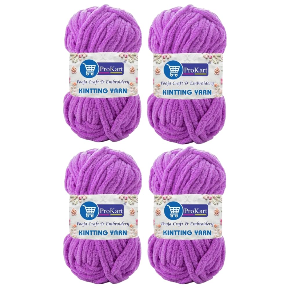 ProKart Premium Blankie Wool, Plush & Cuddly, Chenille Yarn Supersoft Hand Knitting Wool Ball | Blanket Thick/Mottu Yarn Ball Suitable for Hand Knitting and Crocheting for Baby, Adult, Sweaters, caps, Throws, Home Furnishing, Scarves, Blankets (Lavender, 100gms x 4 Pack)