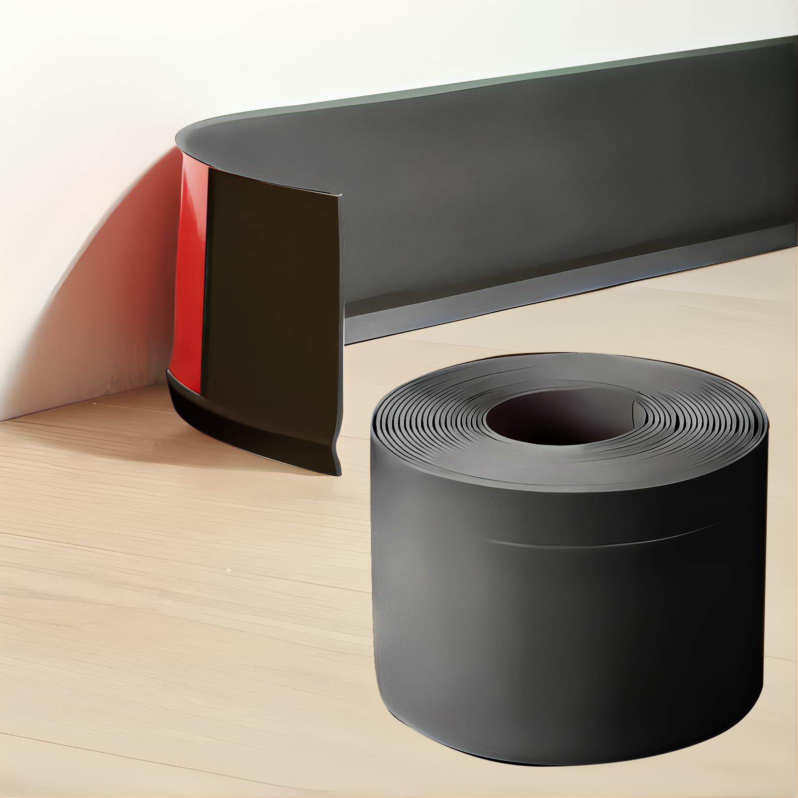 Zócalo Blando Blanco Autoadhesivo, 4/6M Rodapie PVC Adhesivo Zocalo Cocina Rodapies Autoadhesivo Rodapié Plegable Cinta Para Cocina Baño (negro, 6m)