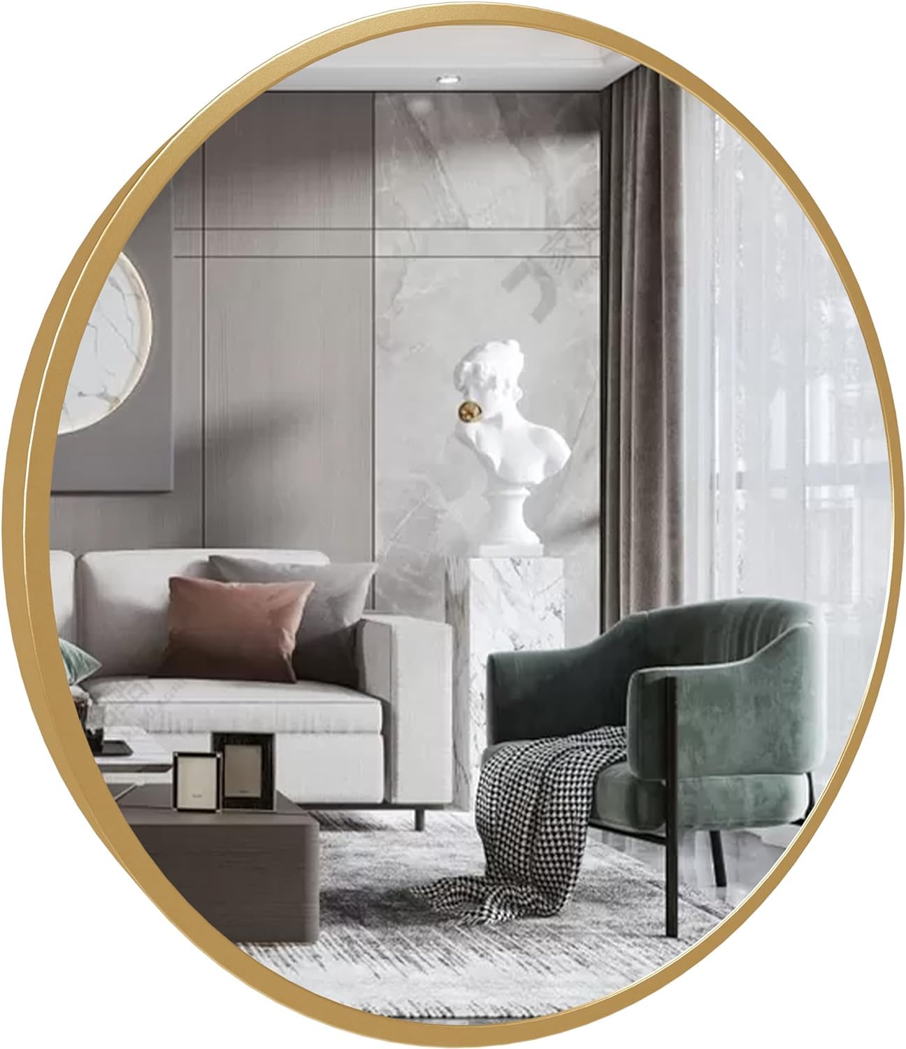 Marctani Espejo Redondo con Marco de Metal - Espejos Decorativos de Pared Elegante y Moderno - Espejo Entrada Recibidor - Ideal para Decoracion de Baño, Salon y Entraditas Recibidores (Dorado, 60 cm)