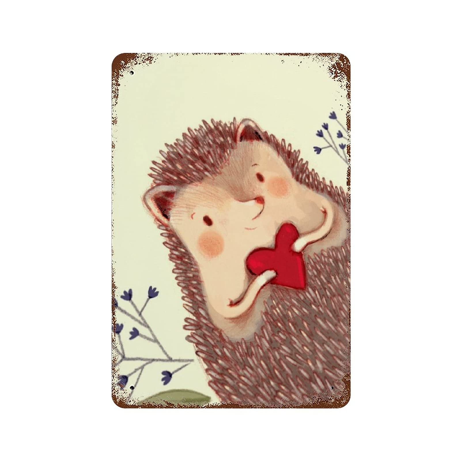 peiyeety Hedgehog Heart Love Antique Metal Tin Sign Metal Tin Sign Wall Decor for Home Cafes Pubs Club Man Cave Sign Gift Plaque Metal Tin Sign for Men Women 8x5.5 Inch