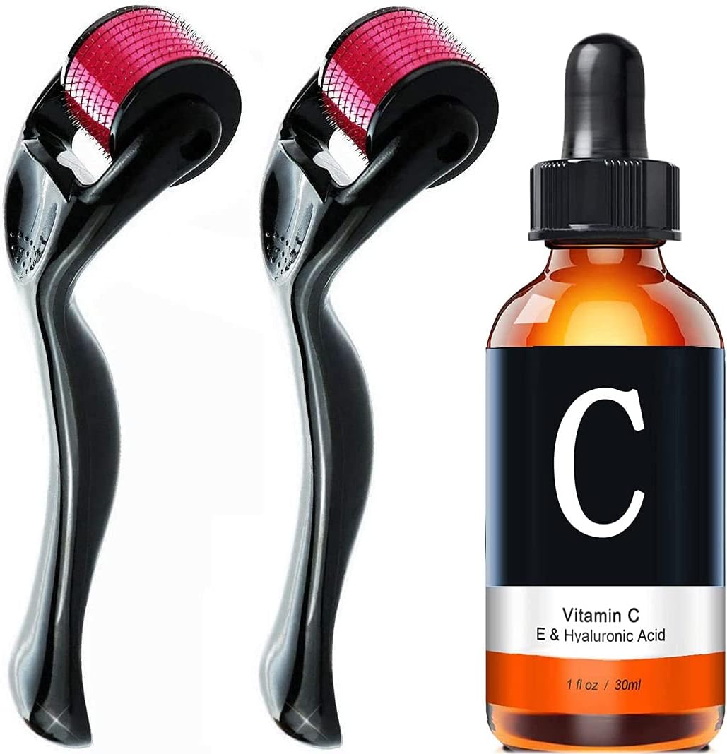 Derma Roller 540 Titanium Microneedle Micro Naalden Huidverzorging 2pack (0.5mm/1.0mm)+Vitamine C Serum 20% & Vitamine E met Hyaluronzuur