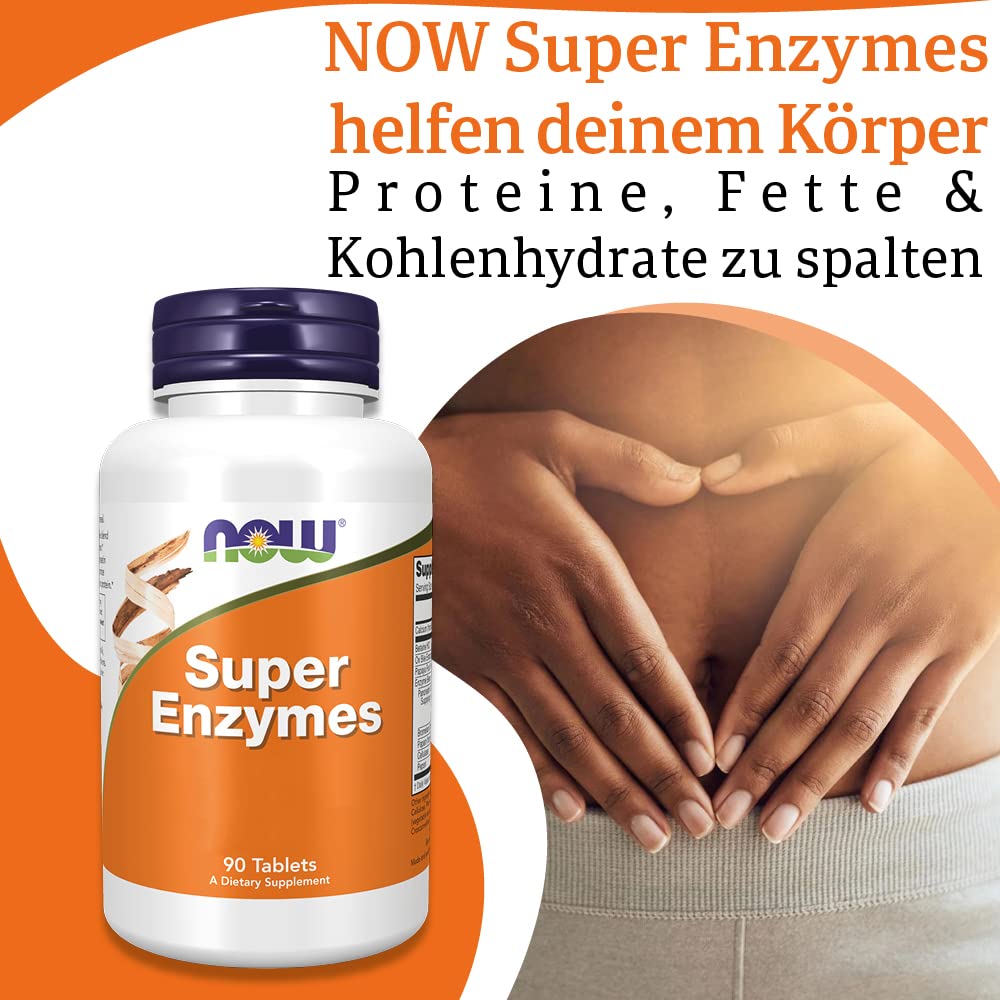 Now Foods, Super Enzyme, 90 Tabletten, Laborgeprüft, Hochdosiert, Calcium, Glutenfrei, Sojafrei, Ohne Gentechnik