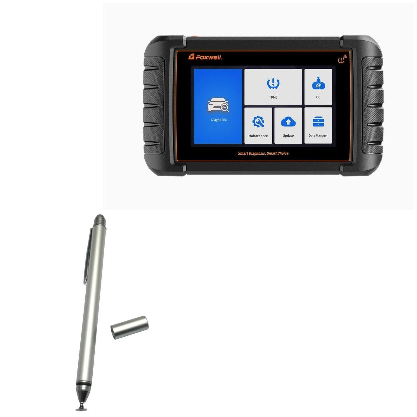 BoxWave Stylus Pen Compatible with Foxwell i70TSII - DualTip Capacitive Stylus, Fiber Tip Disc Tip Capacitive Stylus Pen - Metallic Silver