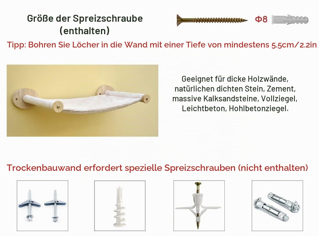 Kletterwand Katzen,60x35 cm Katzen Hängematte,Katzenhängematte zur Wandmontage,Kängematten Katzen Wand (beige)