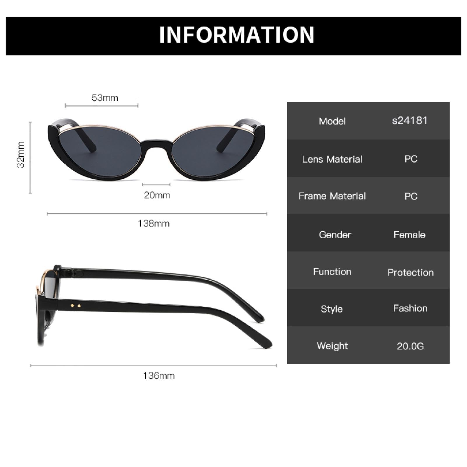 Gafas de sol con protección UV400 | Ojo de gato pequeño ovalado | Para hombre y mujer, ideal para deportes al aire libre y conducción