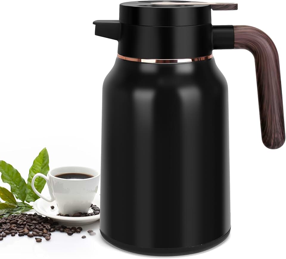 Garrafa térmica de café de 1,5 g, garrafas de aço inoxidável para líquidos quentes 36 horas, garrafas de café isoladas para manter o café quente, água quente, chá, bebidas quentes (preto)