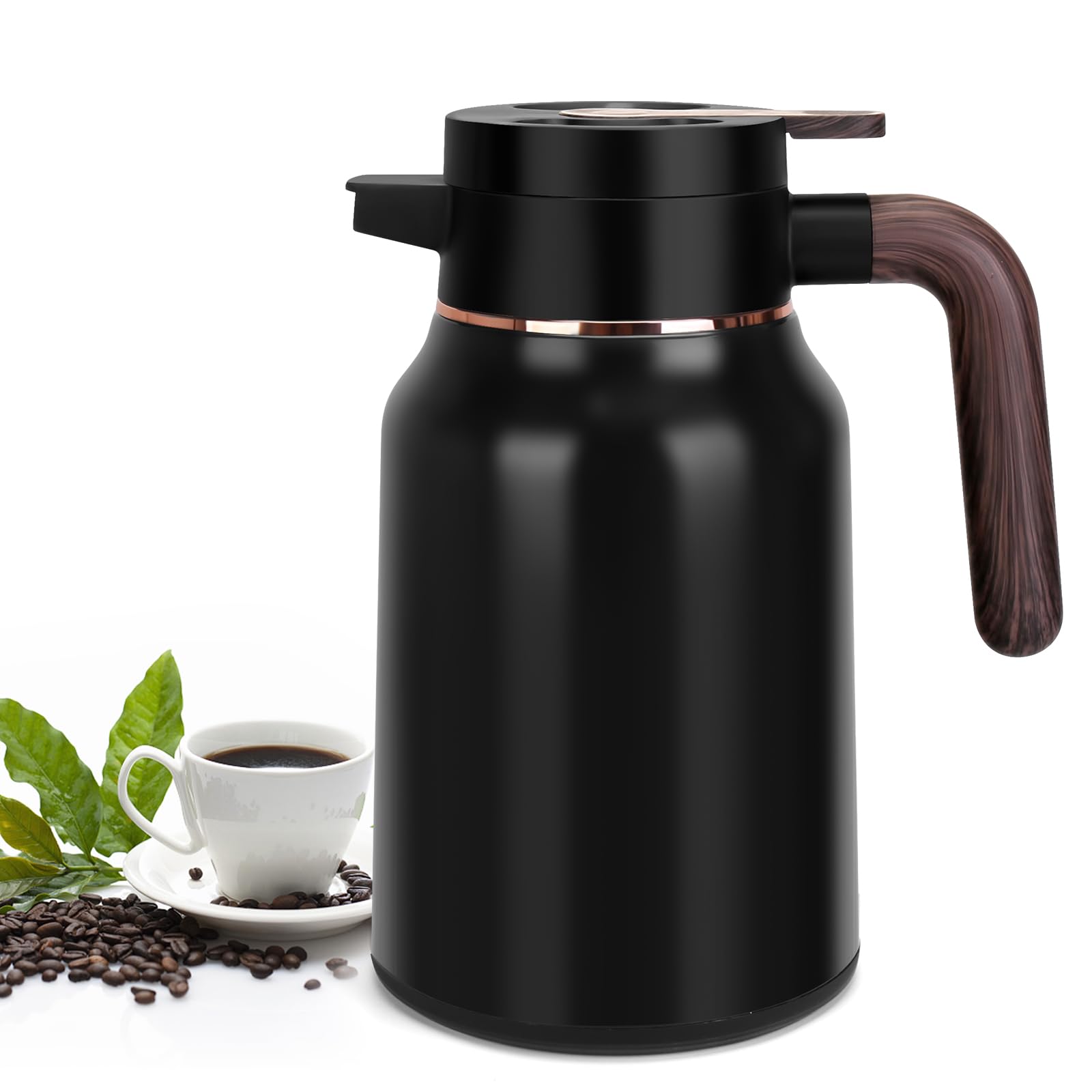 54oz Thermal Coffee Carafe, Stainless Steel Carafes for Hot Liquids 12 Hours, Insulated Coffee Carafes For Keeping Hot Coffee, Hot Water, Tea, Hot Beverage (Black)