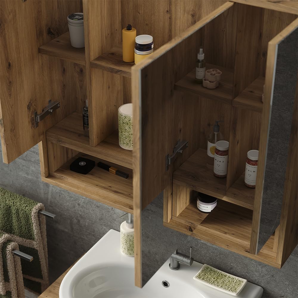Vicco armadietto con specchio Beatrice, Cachemire/Rovere artigianale, 80 x 72 cm