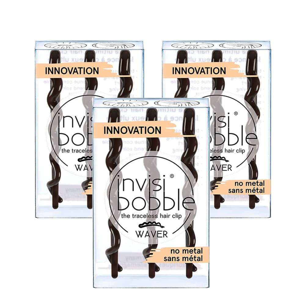 9 x Invisibobble Waver Pretty Dark Brown Strong Grip Hair Clips for Women and Girls, 1 count (Pack of 9)