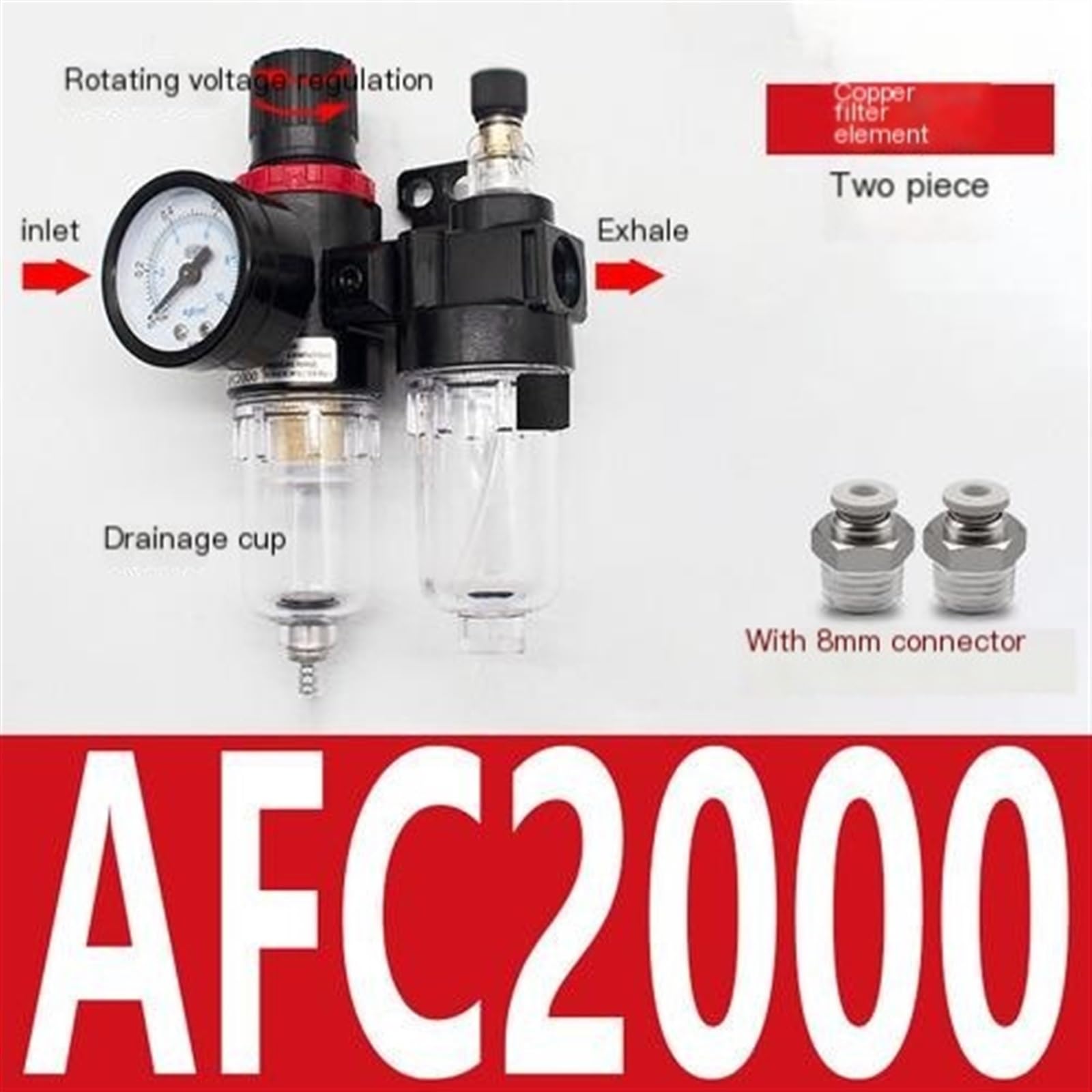 Processore di Gas Serie AFC2000 Valvola di Regolazione della Pressione del separatore Filtro Olio-Acqua(with 8 Mm Connector)