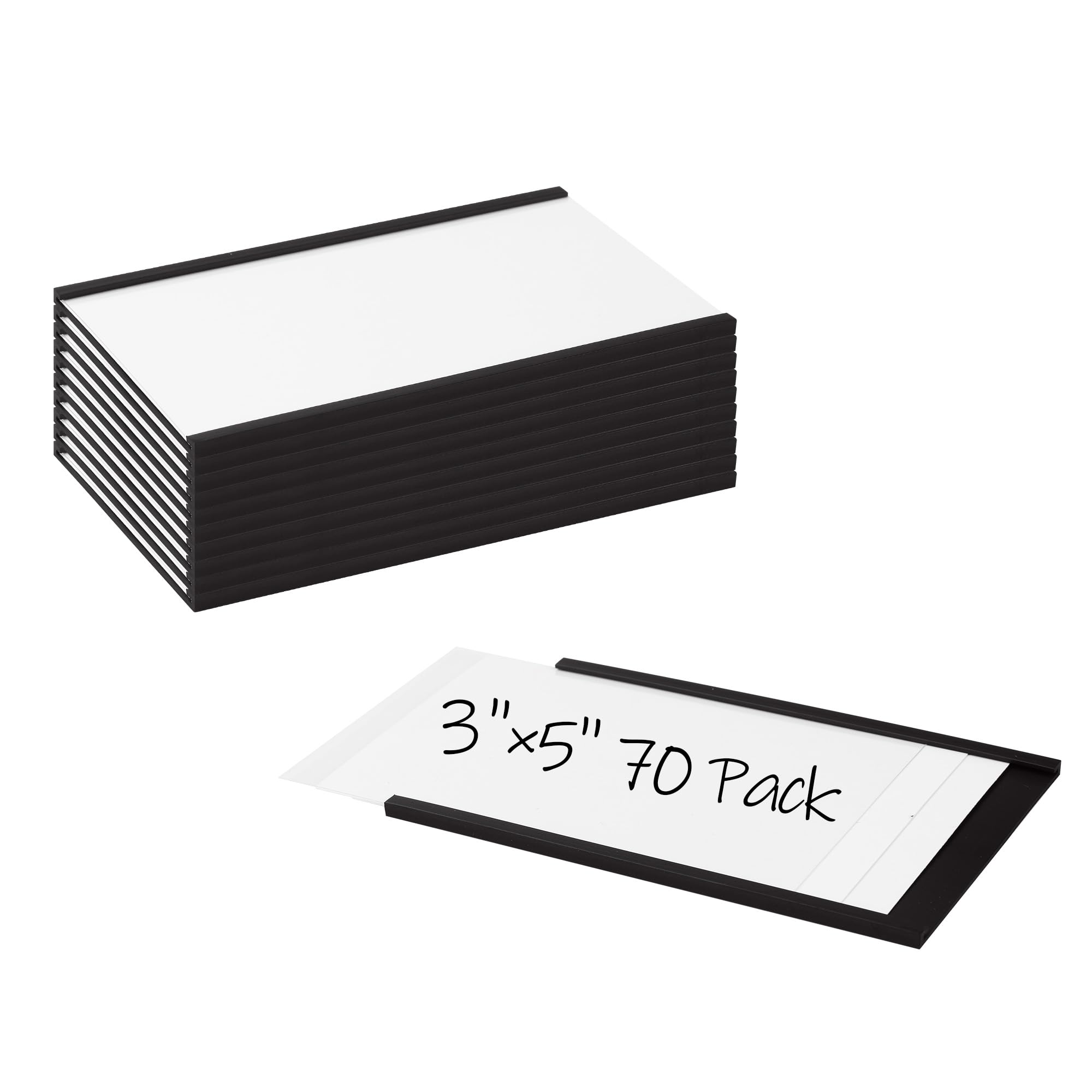Realth Magnetic Label Holder | 76.2MM X 127MM | 70 Packs C Channel | White Cards and Clear Protectors | Mess Free Removable | for White Board Metal Wall Cabinet Drawer and Shelves(MLH3570)