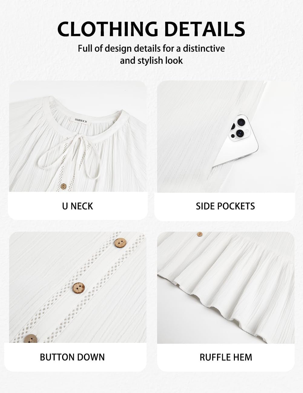 Bsubseach Women Swimsuit Coverup Ruffle Beach Bathing Suit Cover Up Boho Textured Flowy Button Down Dresses with Pockets - Image 4