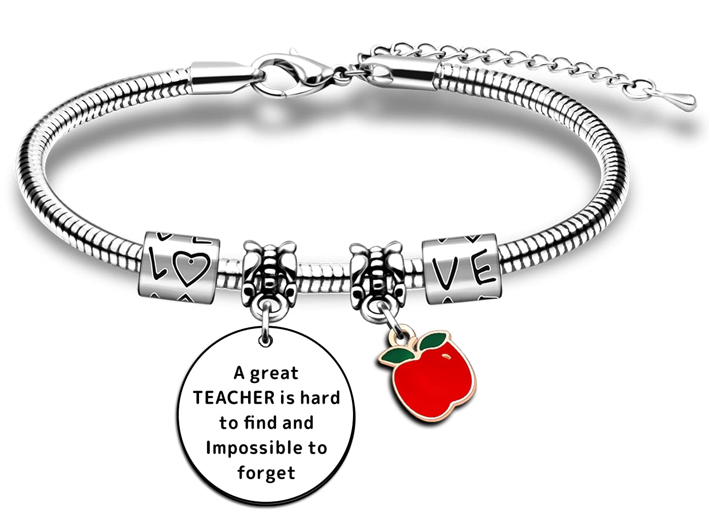 Bracciale Regalo Per Insegnante Con Incisione – Gioiello Di Ringraziamento In Metallo Argento Con Sacchetto In Velluto, Idea Apprezzamento Per Maestre