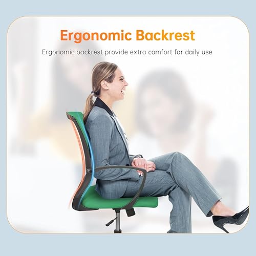 Miniatura 5 de Silla de oficina en casa, silla ergonómica de escritorio, silla de computadora de malla con soporte lumbar, reposabrazos giratorio, ajustable,