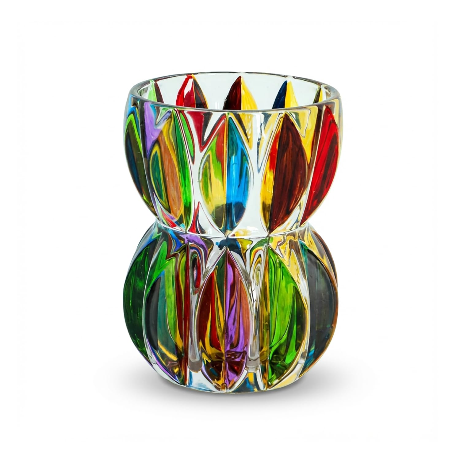Hand Painted Colorful Crystal Glass Vase 6.9 inch Tall.