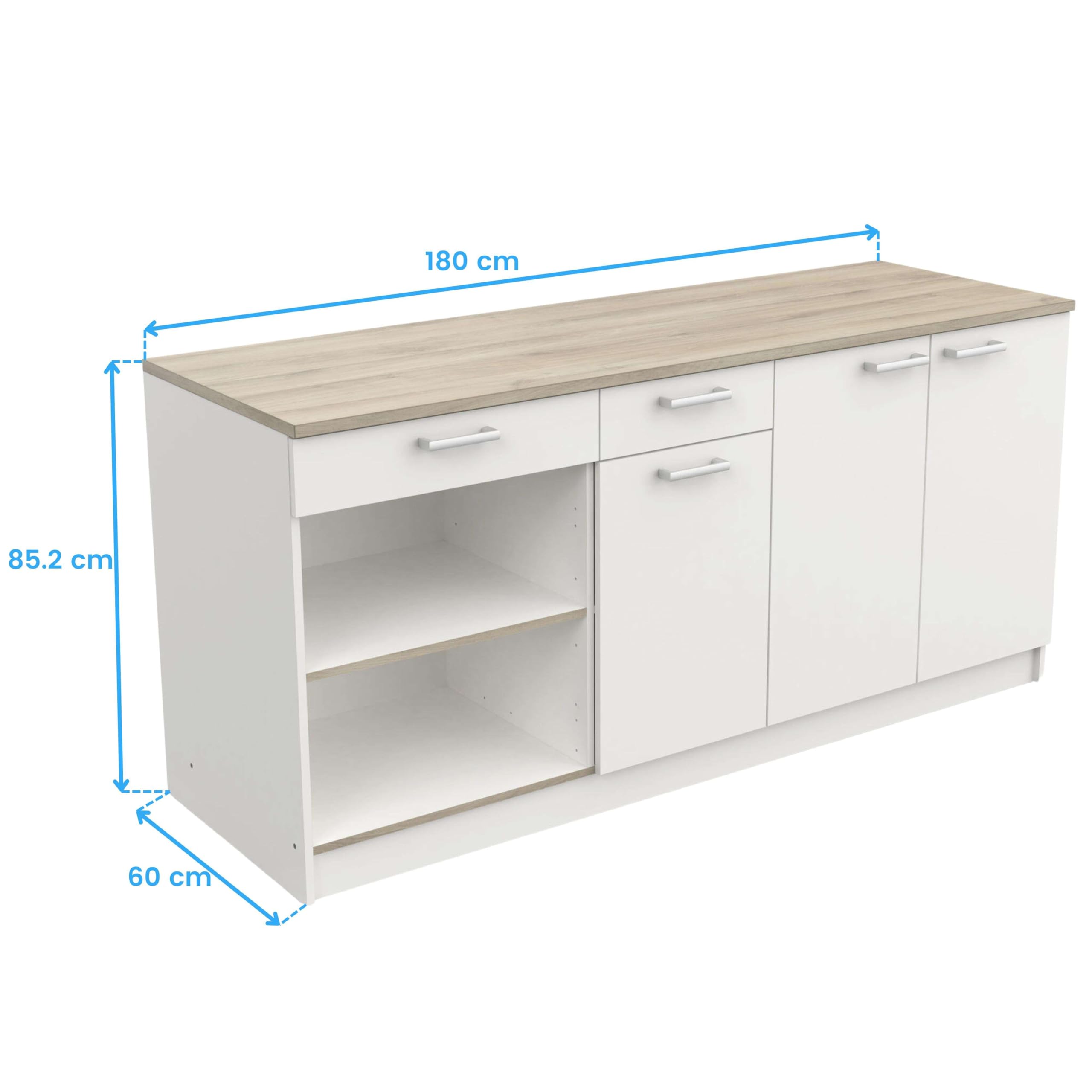 Miroytengo Módulo Inferior Cocina Cooking, Armario Cocina 3 Puertas 2 Cajones Blanco 85x180x60 cm