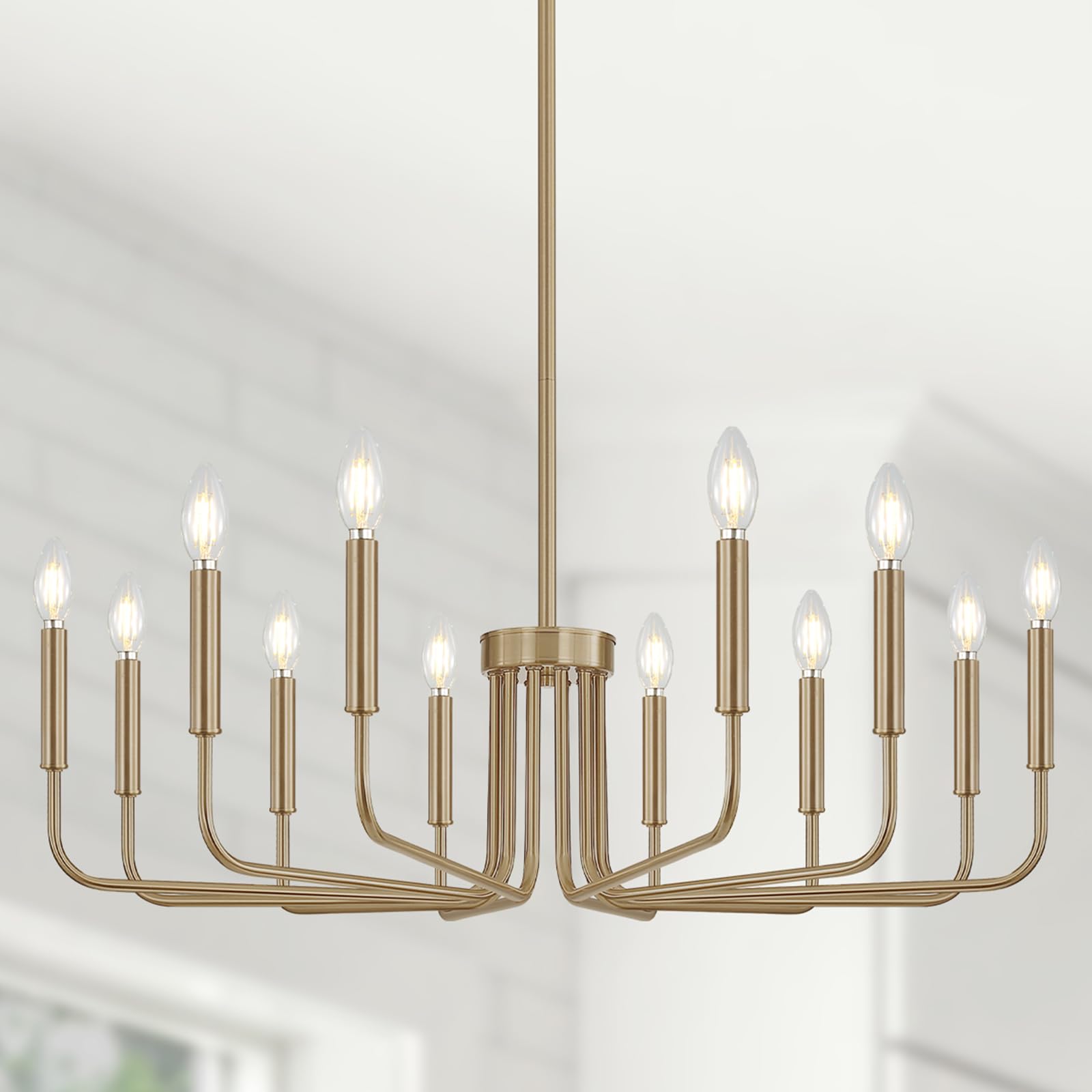 Yunnix 12 Light Champagne Bronze Chandelier, Farmhouse Chandelier for Dining Room Light Fixture Hanging, UL Listed Industrial Modern Chandelier for Bedroom, Kitchen, Living Room, No Assembly Required