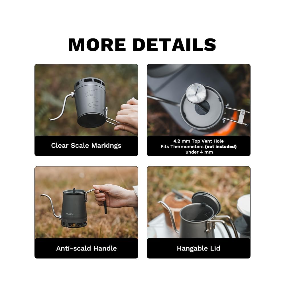 Fire-Maple Petrel Bouilloire Pour-Over 350 ml Ultra-Légère en Aluminium, Chauffe Rapide, Amovible et Compacte, Bec Verseur Précis pour Café Filtre, Idéale pour le Camping et l’Outdoor