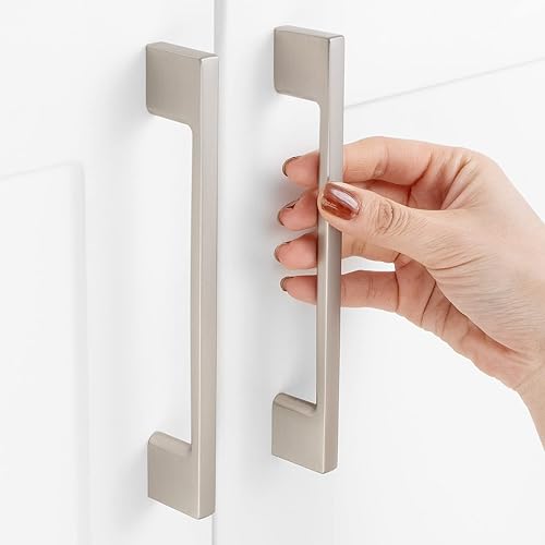 ZP2205 - Tirador de gabinete de cocina de pie ancho de níquel cepillado de 5 pulgadas  Paquete de 10, herrajes sólidos para cajón, aparador, baño,