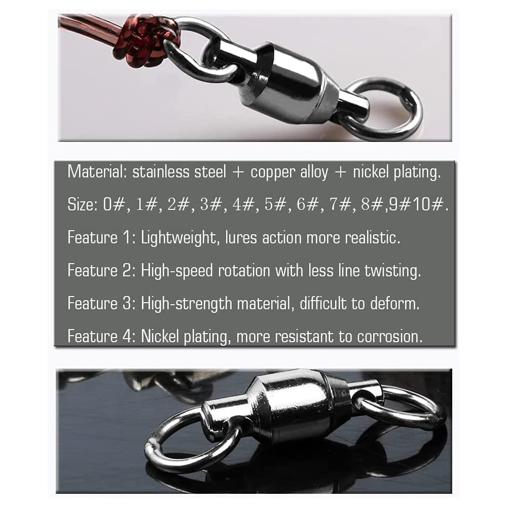9Tong Ball Bearing Swivels Connector High Strength Stainless Steel Solid Welded Rings Barrel Swivels Saltwater Freshwater Fishing Black 25pcs 77lbs - Image 2