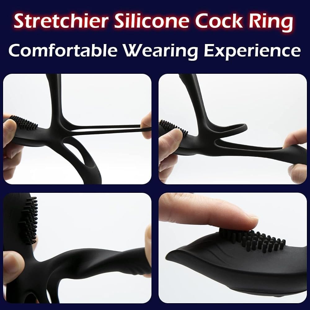Anneau 3 en 1, sein érotique pour adultes, spécialement conçu pour masser la prostate masculine, en silicone, avec 10 modes de vibration et une texture douce et élastique.