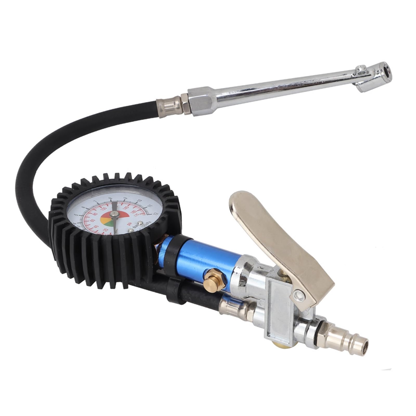 Self, Clamping Tire Pressure with Air Pressure Gauge, Quick Air Connector, for Wide Range of Vehicles, 55mm Dia Dial, No Air Leak