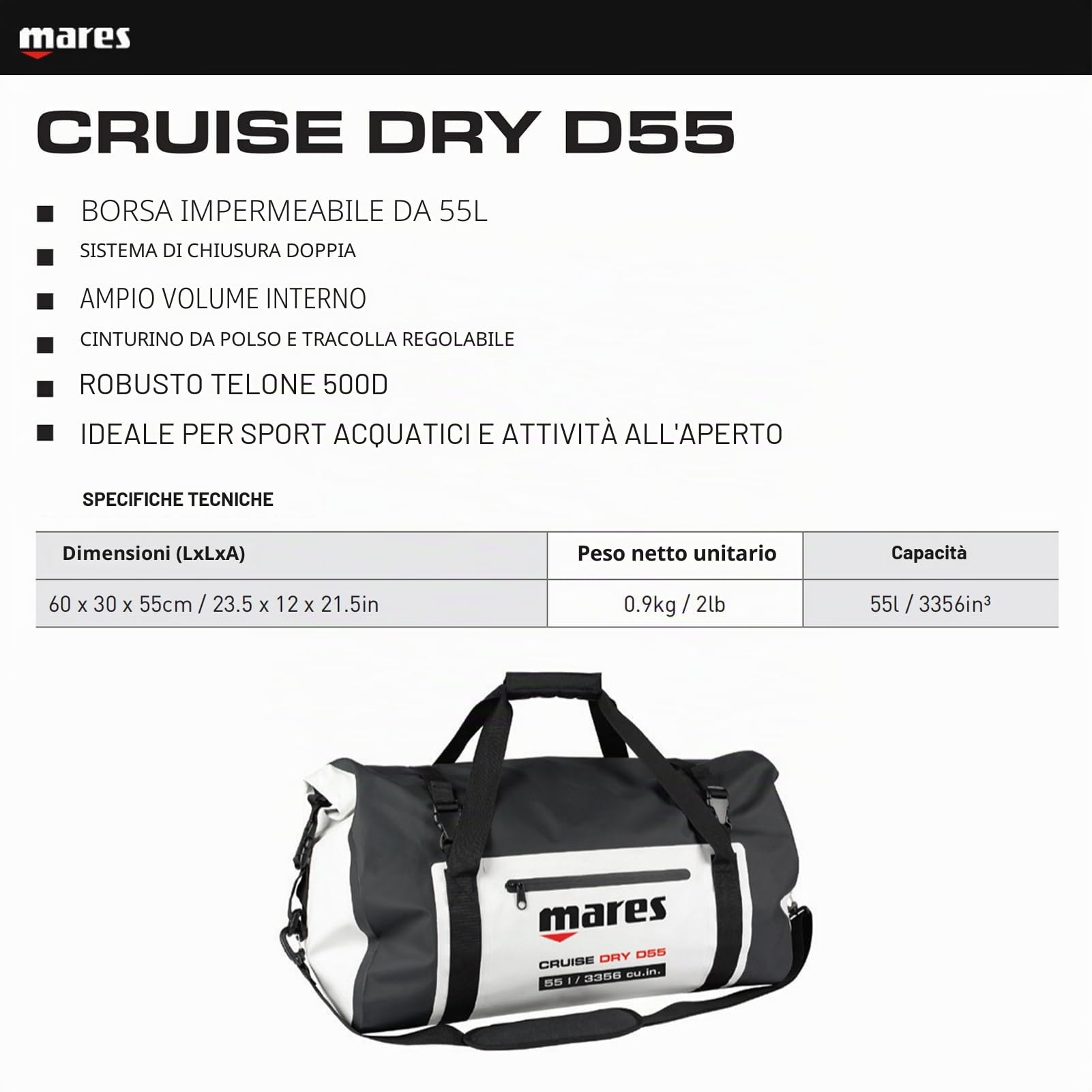 Mares Cruise Double Lock Dry Bag - Black/White