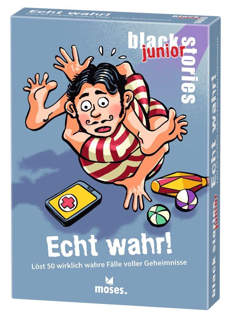 moses. black stories junior Echt wahr! - 50 puzzles with true cases full of secrets, puzzle card game with game variant and score chips, puzzle game for children from 8 years